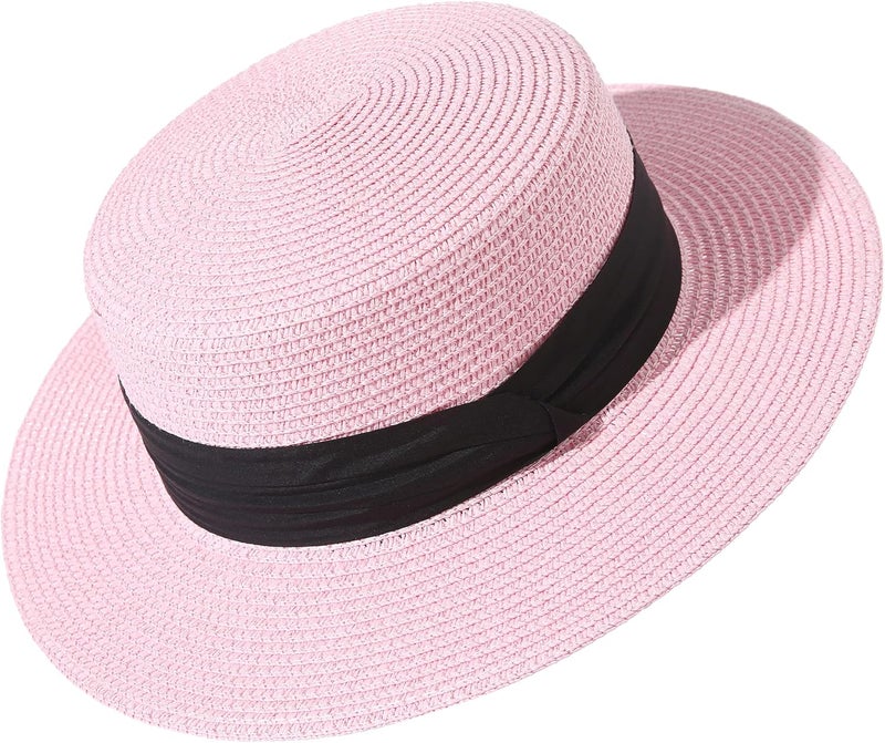 Lanzom Sun Hats for Women Wide Brim Straw Boater Hat Foldable Packable Beach Hat for Summer Fit Size 6 8/7-7 1/4 - Image 2